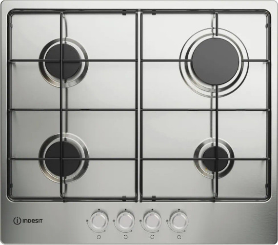 Indesit THP642IXI Piano Cottura a Gas 60cm 4 Fuochi Acciaio Inox, Griglie Ghisa, Accensione Elettronica