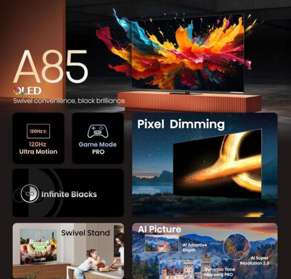 Hisense 65A86N TV 165,1 cm (65") 4K Ultra HD Smart TV Wi-Fi Nero, Grigio 150 cd/m²