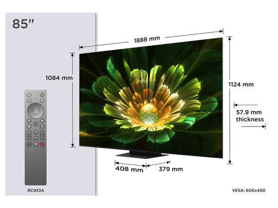 TCL C79K Serie Smart TV QD-MiniLED 4K 85" 85C79K, 144Hz, audio B&O, Dolby Vision IQ & Atmos, Google TV