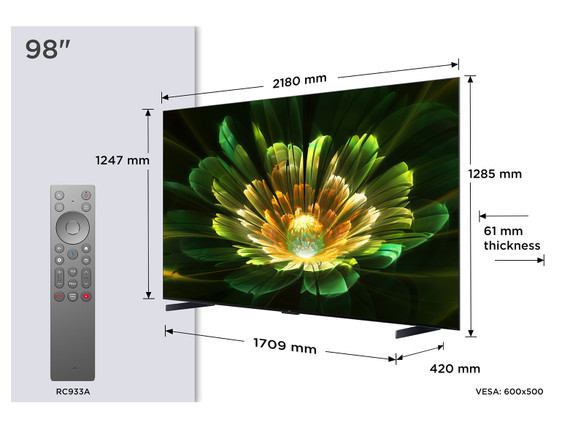 TCL C79K Serie Smart TV QD-MiniLED 4K 98" 98C79K, 144Hz, audio B&O, Dolby Vision IQ & Atmos, Google TV