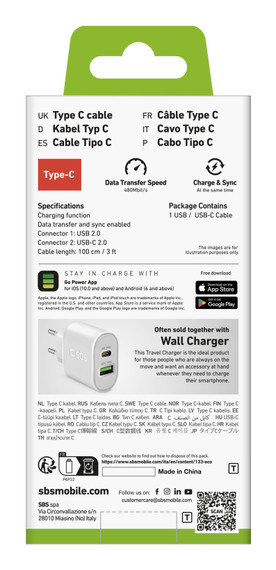 SBS TECABLEMICROC10W cavo USB USB 2.0 1 m USB A USB C Bianco