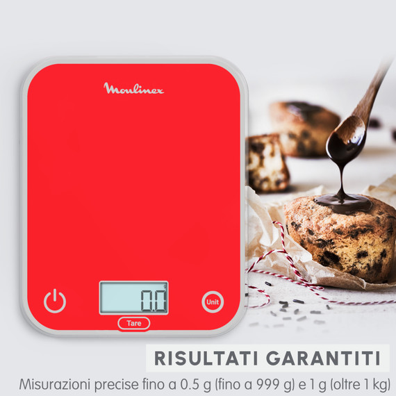 Moulinex BN50U3 bilancia da cucina Rosso Superficie piana Rettangolo Bilancia da cucina elettronica