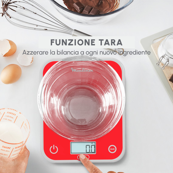 Moulinex BN50U3 bilancia da cucina Rosso Superficie piana Rettangolo Bilancia da cucina elettronica