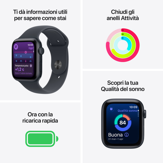 Apple Watch SE (3nd generation) SE 3 GPS 44mm Cassa Alluminio Mezzanotte con Sport Band Mezzanotte - S/M