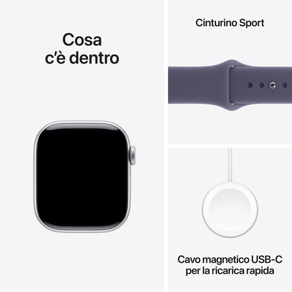 Apple Watch Series 11 GPS 42mm Cassa Alluminio Argento con Sport Band Viola Nebbia - M/L