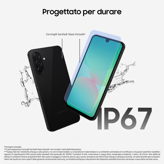 Samsung Galaxy A26 5G, Smartphone con Funzioni intelligenti, Display Super AMOLED 6.7”, 6GB RAM, 128GB, Batteria 5.000 mAh, memoria espandibile, Mint