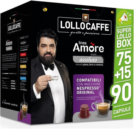 LOLLO CAFFÈ Box Amore Assoluto - 90 Capsule Compatibili Nespresso - Espresso Intenso e Cremoso