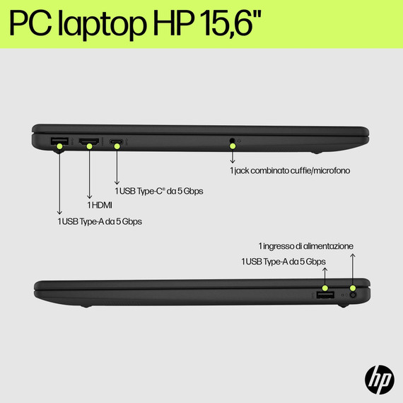 HP 15-fd0102nl Intel® N N100 Computer portatile 39,6 cm (15.6") HD 4 GB DDR4-SDRAM 128 GB eMMC Wi-Fi 6 (802.11ax) Windows 11 Home in S mode Argento