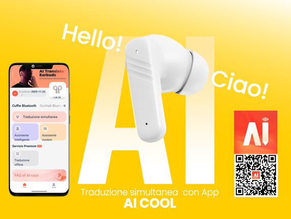 Trevi Cuffie con Traduzione Simultanea AI e Display Touch Screen EAR 100 AID Bianco