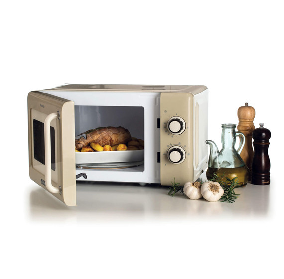 Ariete Linea Vintage 3960 Forno a microonde Vintage, 800W, Capacità 20L, 3 funzioni, 6 livelli di cottura, Timer, Beige