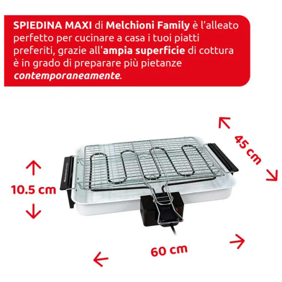 Melchioni Family Griglia Elettrica 1288081 – Potenza 2000W Superficie Cromata – Nero
