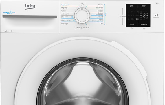 Beko b300 BMWRU3821W: Lavatrice 8kg, Classe A, 1200giri, linea estetica NX, motore inverter, Display Touch, oblò bianco, tecnologia EnergySpin™