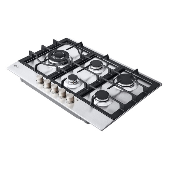 LG CBGZ3016S Piano cottura a gas 75cm, 11,5kW, 5 bruciatori, Griglie in ghisa, Piatto inox