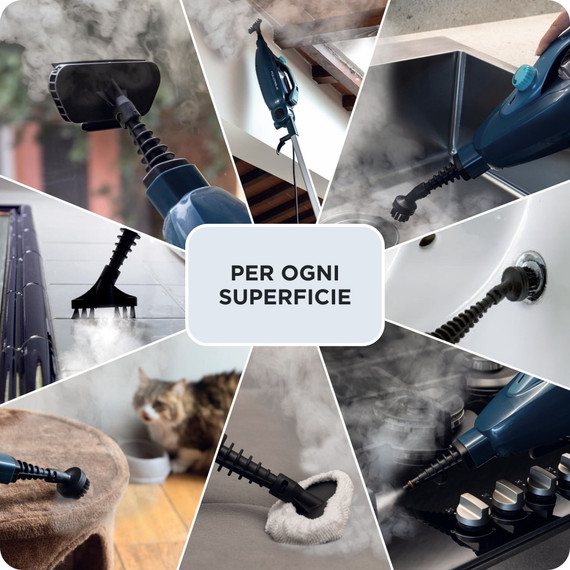 Ariete 4175 Steam Mop Foldable 10 in 1, Scopa a Vapore Pieghevole, 1500 Watt, 10 funzioni in 1, Kit accessori, Capacità 350 cc, Blu