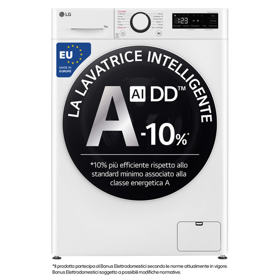 LG F4R5009TSWW Lavatrice 9kg AI DD, Classe A-10%, 1400 giri, TurboWash, Vapore