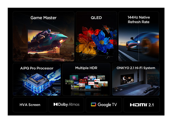 TCL P8K Serie Smart TV QLED 4K 55" 55P8K, 144Hz, audio Onkyo 2.1, Dolby Vision & Atmos, Google TV