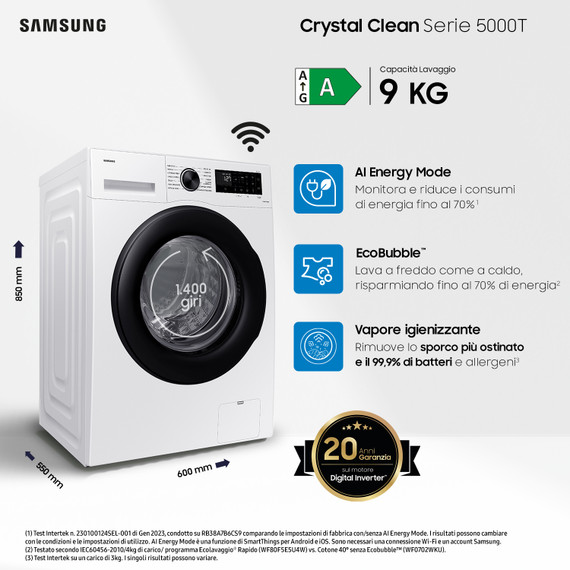Samsung Lavatrice Crystal Clean™ 9 kg WW90CGC04DAEET