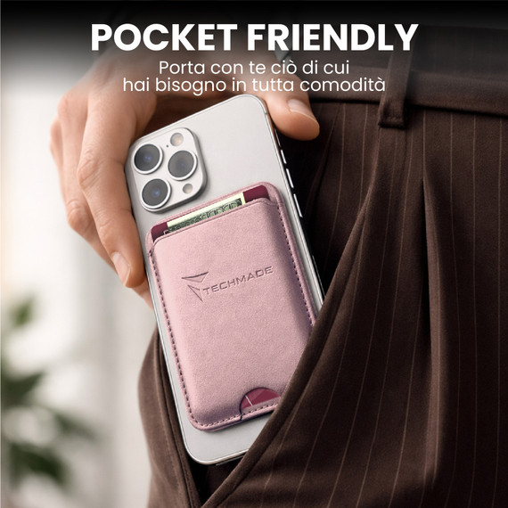 Techmade Smart Wallet Slim Magnetic 3 Carte Black Pink