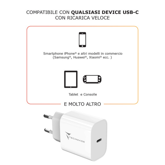 Techmade TM-381B Caricabatterie per dispositivi mobili Universale Bianco AC Ricarica rapida Interno
