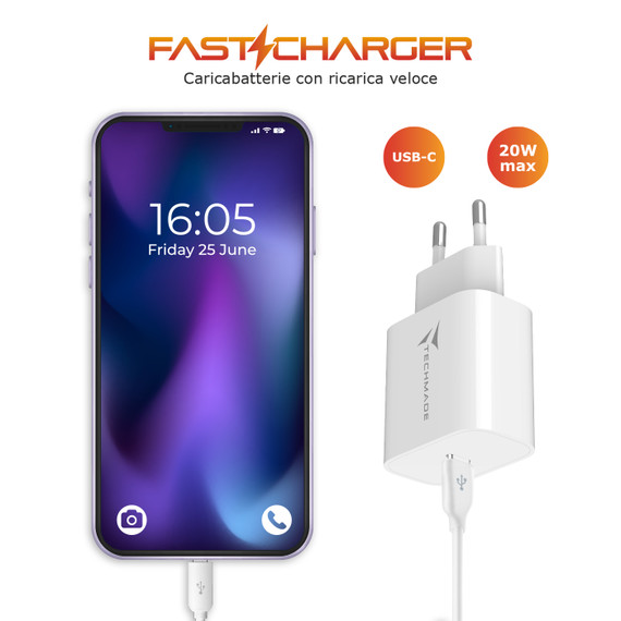Techmade TM-381B Caricabatterie per dispositivi mobili Universale Bianco AC Ricarica rapida Interno