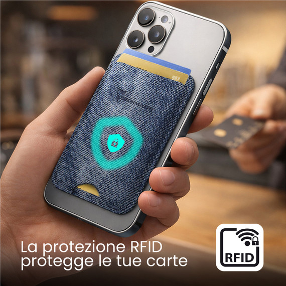 Techmade Smart Wallet Slim Magnetic 3 Carte Jeans Blue