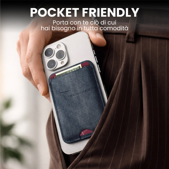 Techmade Smart Wallet Slim Magnetic 3 Carte Jeans Blue