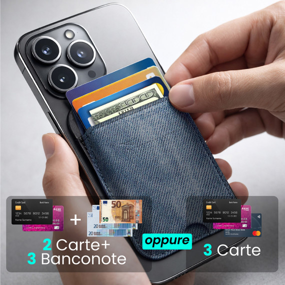 Techmade Smart Wallet Slim Magnetic 3 Carte Jeans Blue