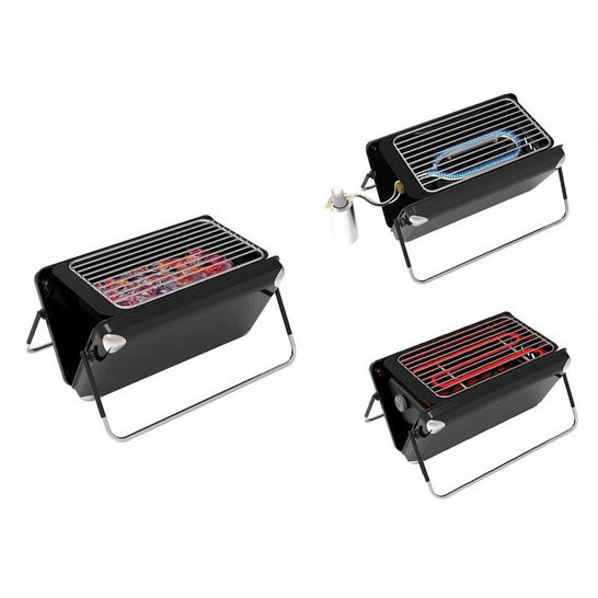DCG Barbecue Portatile 3 in 1 Carbone Elettrico Gas 1800W Nero