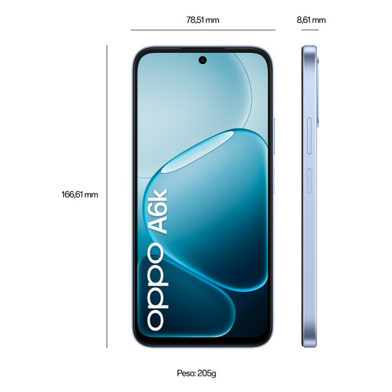 OPPO A6k AI Smartphone, doppia fotocamera 13MP+QVGA, Selfie 5MP, Display 6.75” 120HZ IPS HD+, 6100mAh, RAM 4GB(Esp1GB/2GB/4GB)+ROM 256GB [Versione Italia], Crystal Blue