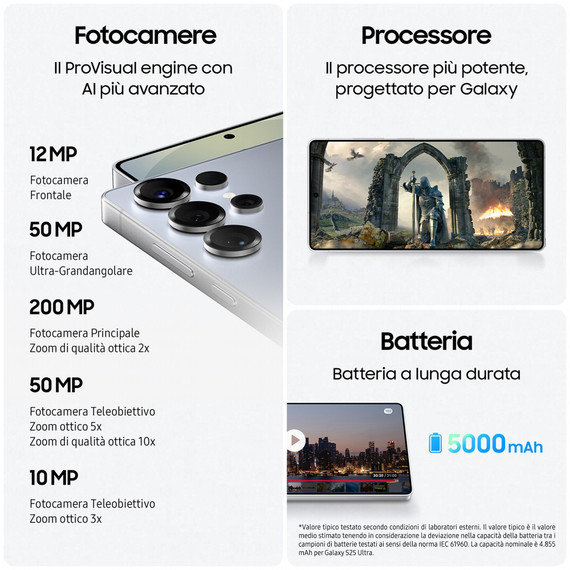 Samsung Galaxy S25 Ultra Smartphone AI, Display 6.9'' QHD+ Dynamic AMOLED 2X, Fotocamera 200MP, RAM 12GB, 256GB, 5.000 mAh, Titanium Gray
