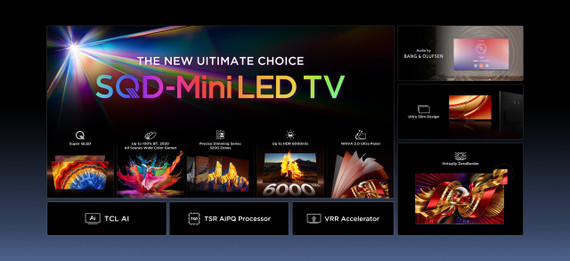TCL C8L TV 85C8L SQD Mini LED da 85", 4K HDR, 6000 nit, 3.200 zone di dimming, Google TV, 144Hz, Dolby Vision & Atmos, Audio Bang & Olufsen
