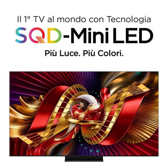 TCL C8L TV 55C8L SQD Mini LED da 55", 4K HDR, 3000 nit, 1.008 zone di dimming, Google TV, 144Hz, Dolby Vision & Atmos, Audio Bang & Olufsen