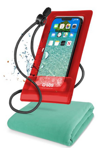 SBS Summer Kit: Telo Mare in Microfibra + Custodia Impermeabile Waterproof Universale per Smartphone fino a 6.5" – Rosso