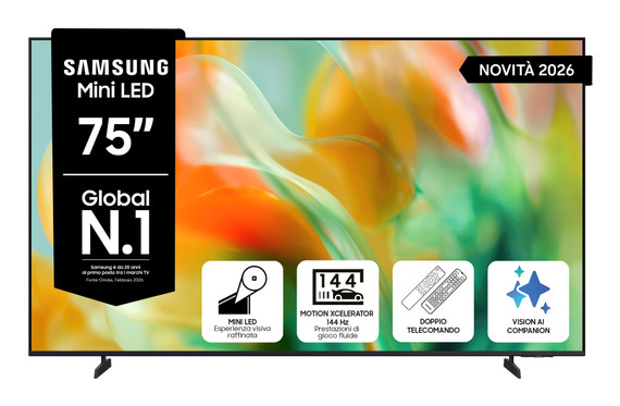 Samsung Mini LED AI TV 75" UE75M80HAUXZT 4K, Processore NQ4 AI Gen2, 4K Upscaling, Color Booster Pro, OTS Lite, Metal Stream Design, Vision AI Smart TV, 2026