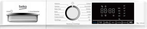 Beko b100 BMX7126DB 7kg classe A bianco, inverter 1200 giri, display XL, oblò nero, funzione vapore