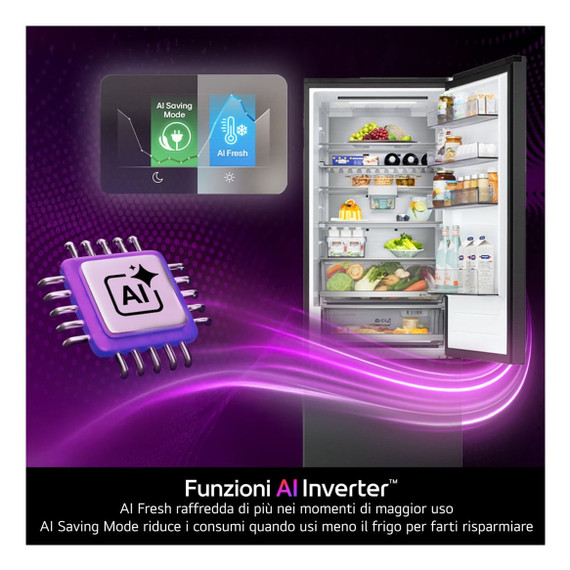 LG GBBSJ20DEP Frigorifero combinato Fit & Max 60 cm | Classe D, 375 L | AI Inverter, Wi-Fi, Door Cooling, Total No Frost | Matte Black