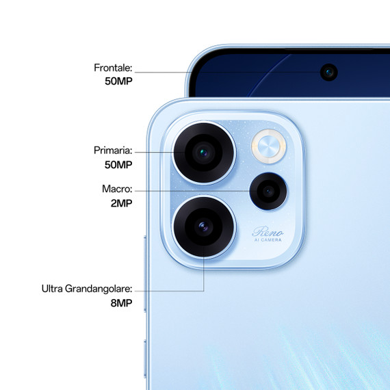 OPPO Reno15 FS 5G AI Smartphone, Tripla fotocamera 50+8+2MP, Selfie 50MP, Display 6.57” 120HZ AMOLED FHD+, 6500mAh, RAM 8GB(Esp2GB/4GB/8GB)+ROM 512GB [Versione Italia], Aurora Blue