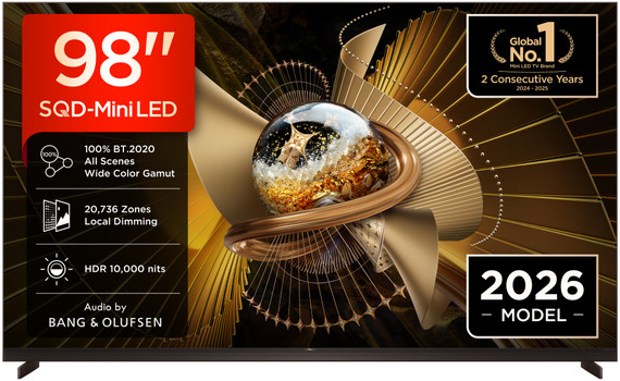 TCL X11L TV 98X11L SQD‑Mini LED da 98”, 4K UHD, 10.000 nit e 20.736 zone di dimming, Smart Google TV a 144Hz, Dolby Vision & Atmos, Audio Bang & Olufsen