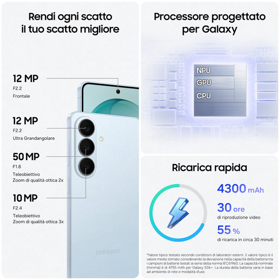 Samsung Galaxy S26 16 cm (6.3") Doppia SIM Android 16.0 5G USB tipo-C 12 GB 256 GB 4300 mAh Nero