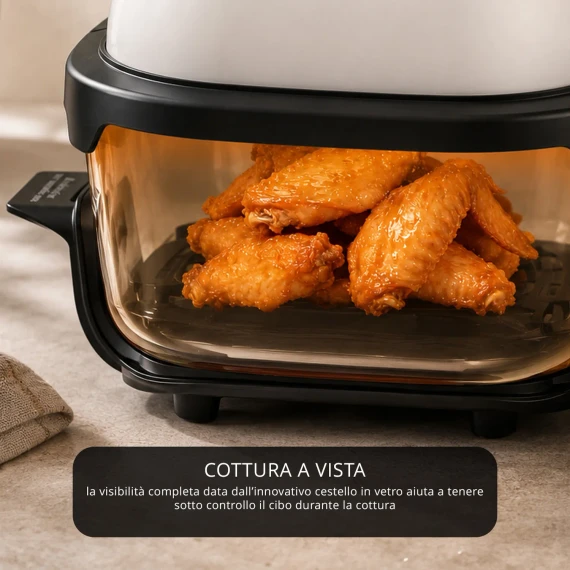 Akai Friggitrice Ad Aria Digitale 4,2L 1500W Bianca con Contenitore in Vetro