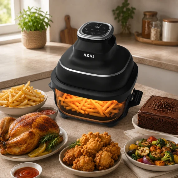Akai Friggitrice Ad Aria Digitale 4,2L 1500W Nera con Contenitore in Vetro
