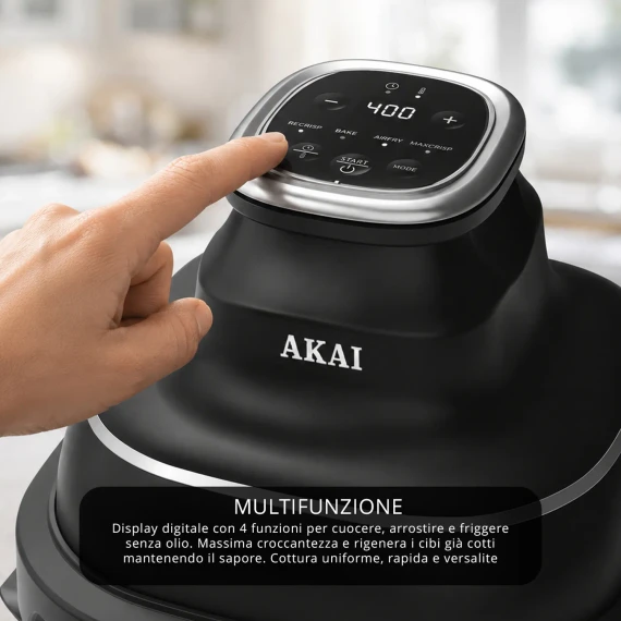 Akai Friggitrice Ad Aria Digitale 4,2L 1500W Nera con Contenitore in Vetro