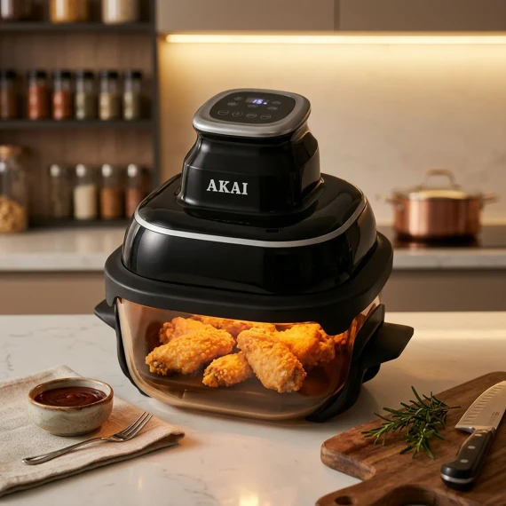 Akai Friggitrice Ad Aria Digitale 4,2L 1500W Nera con Contenitore in Vetro