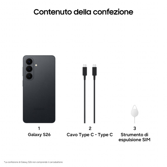 Samsung Galaxy S26 Smartphone AI, 256GB, Processore avanzato, Assistente Foto, Creative Studio, Camera 50 MP, 4300 mAh, Black
