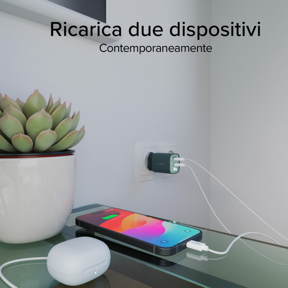 SBS TETRGANLCD1USB1C30A Caricabatterie per dispositivi mobili Universale Azzurro AC Ricarica rapida Interno