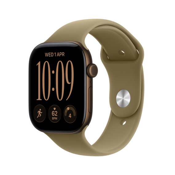 Apple Watch Series 12 GPS, cassa 46 mm in alluminio color bronzo scuro con cinturino Sport oliva - M/L