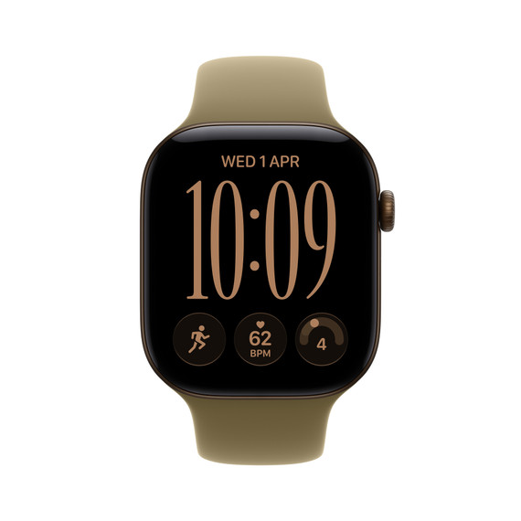 Apple Watch Series 12 GPS, cassa 46 mm in alluminio color bronzo scuro con cinturino Sport oliva - M/L
