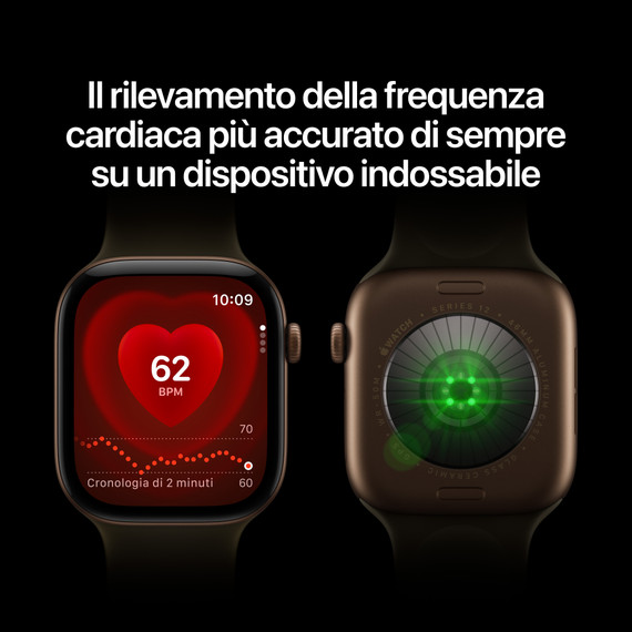 Apple Watch Series 12 GPS, cassa 46 mm in alluminio color bronzo scuro con cinturino Sport oliva - M/L