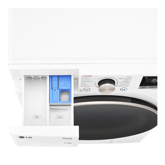 LG D4R7011TSWG Lavasciuga 11/6kg AI DD, Classe D, 1400 giri, TurboWash 360, Vapore, Wi-Fi