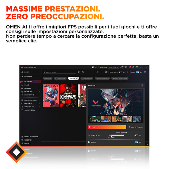 HP OMEN 16L Gaming Desktop PC TG03-0056nl PC AMD Ryzen™ 7 8700F 16 GB DDR5-SDRAM 512 GB SSD Windows 11 Home Tower AI PC Nero